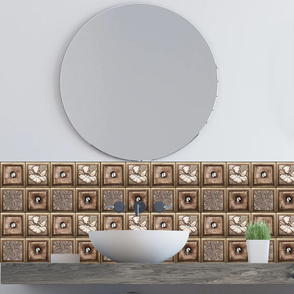 10pcs european classical pattern 3d wall sticker diy removable tile self adhesive waterproof kitchen bathroom home decoration free global shipping