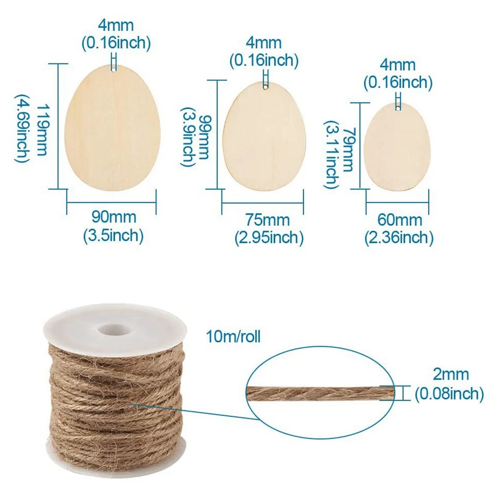 

30Pcs Wooden Easter Eggs Oval Pendant DIY Crafts with Hemp Cord Twine String for Home/Tree/Door Decoration