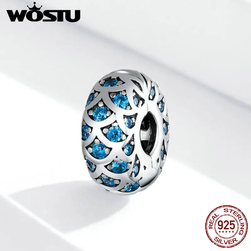 Wostu 925 Sterling Silver Charm&ampBead Jewelry Blue Clip Stopper Charm for Original Bracelet Making Fashion FIC1513 | Украшения и