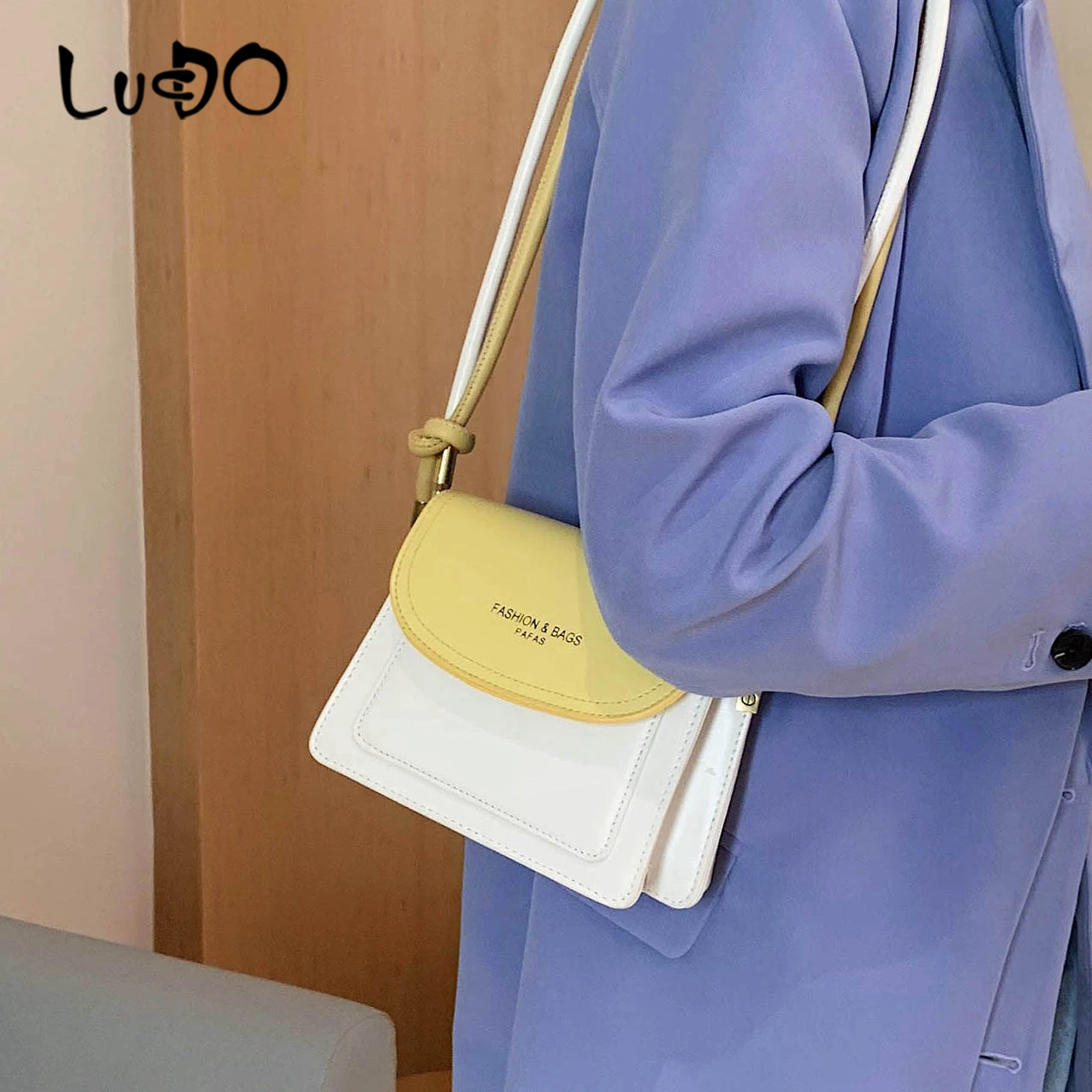 

LUCDO New Elegant Patchwork Color Crossbody Bags for Women 2020 Summer Classic High Quality PU Leather Shoulder Messenger Bag