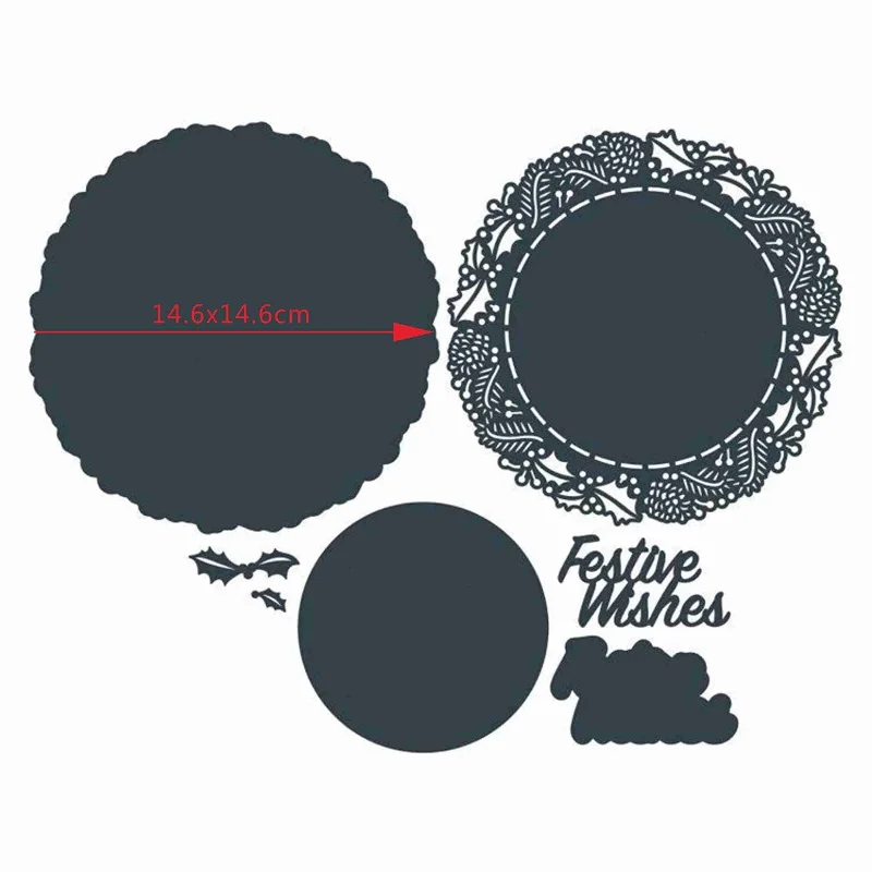 

Ilex Leaves Border Circle Frame Metal Cutting Dies Festive Wishes&Circle Frame Die Cut For Card Making DIY Decoration New 2019