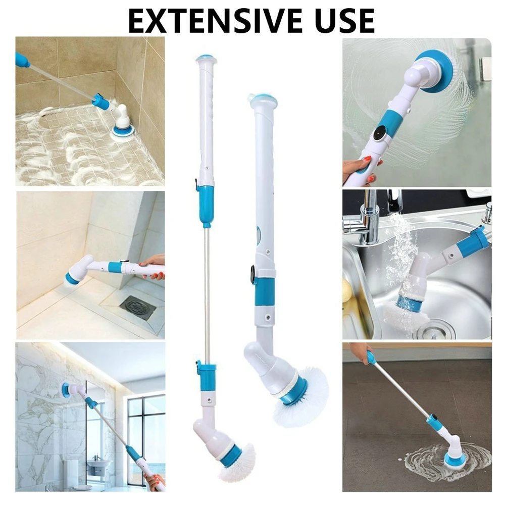 Turbo Scrub Electric Cleaning Brush Adjustable Waterproof Cleaner Wireless Charging Clean Bathroom Kitchen Tools Set | Дом и сад