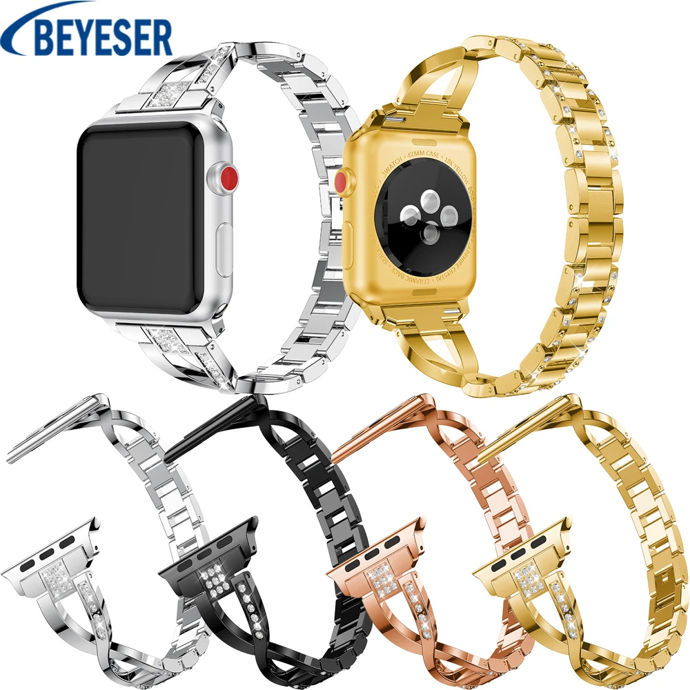 22 мм браслет из нержавеющей стали со стразами подходит для Apple Watch 38 42 40 44 apple watch