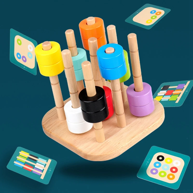 

Wooden Puzzles Shape Color Matching Blocks Assembling Column Toys Kids Senses Logical Training Early Educational Toys