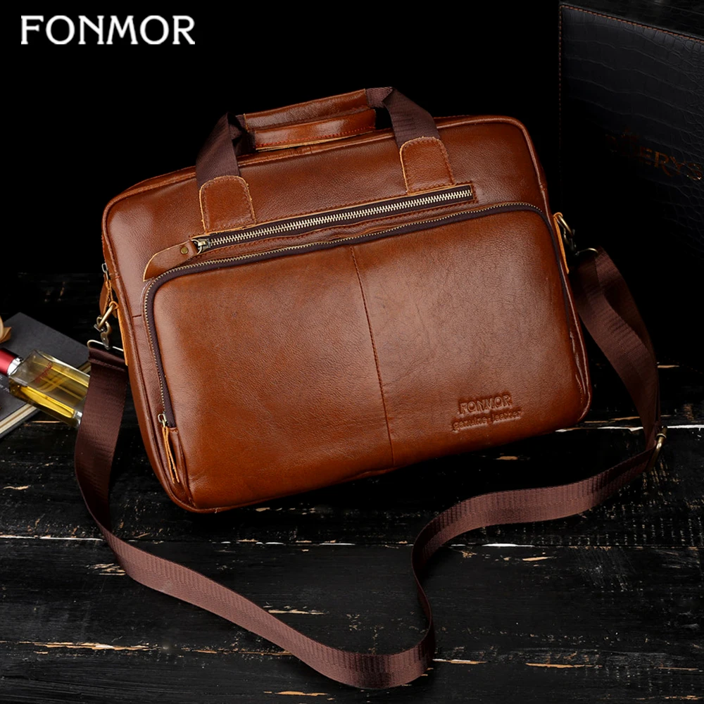 Мужской портфель из натуральной кожи Fonmor для ноутбука 15 6 дюйма сумка через плечо