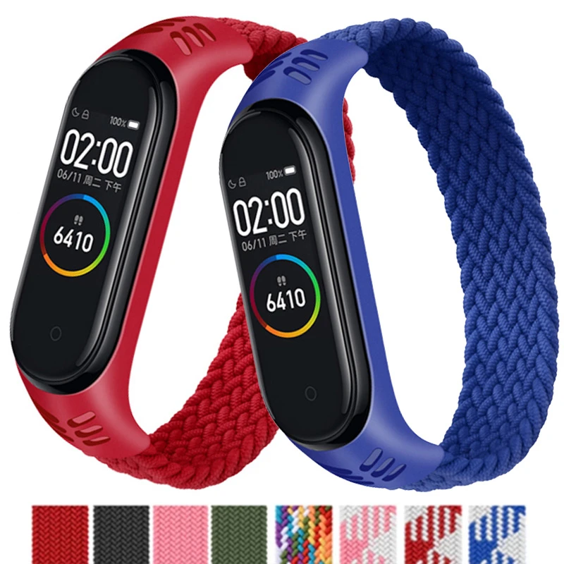 

Браслет для Mi band 5, нейлоновый плетеный браслет соло, для xiaomi Mi band 4 3 6