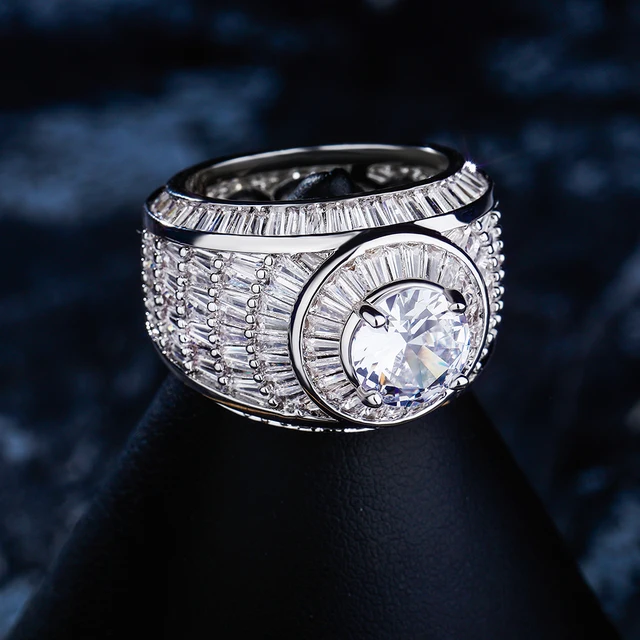 TOPGRILLZ Hip Hop Baguette Cluster CZ Ring High Quality