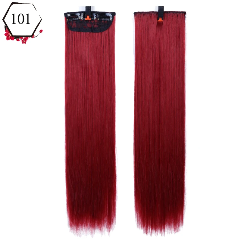

WEILAI Long Straight Clip In Piece Hair Extensions 24 Inch Synthetic Fake Hair for Women Girls Mixed silk