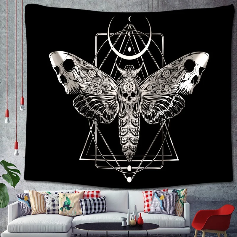 

Hoem Surreal Death Moth Tapestry Wall Hanging Gothic Skull Decor Tapestry Butterfly Moon Star Sheet Home Decoration Accessories
