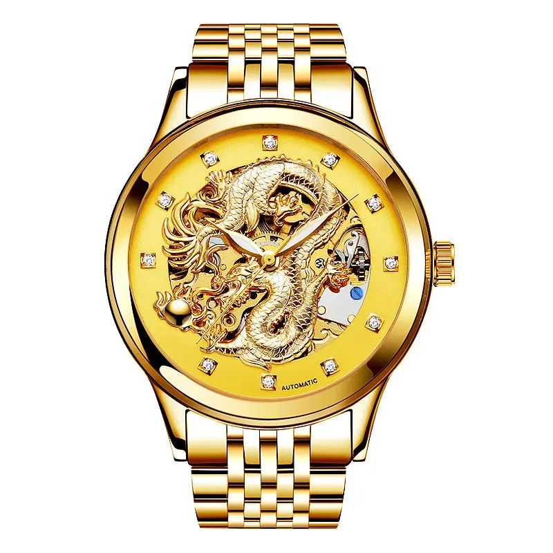 

Top Luxury Gold Fashion Series Men Mechanical Watch 3D CNC Life Waterproof Dragon Face Full Solid Men Watches Wristwatch WAC194