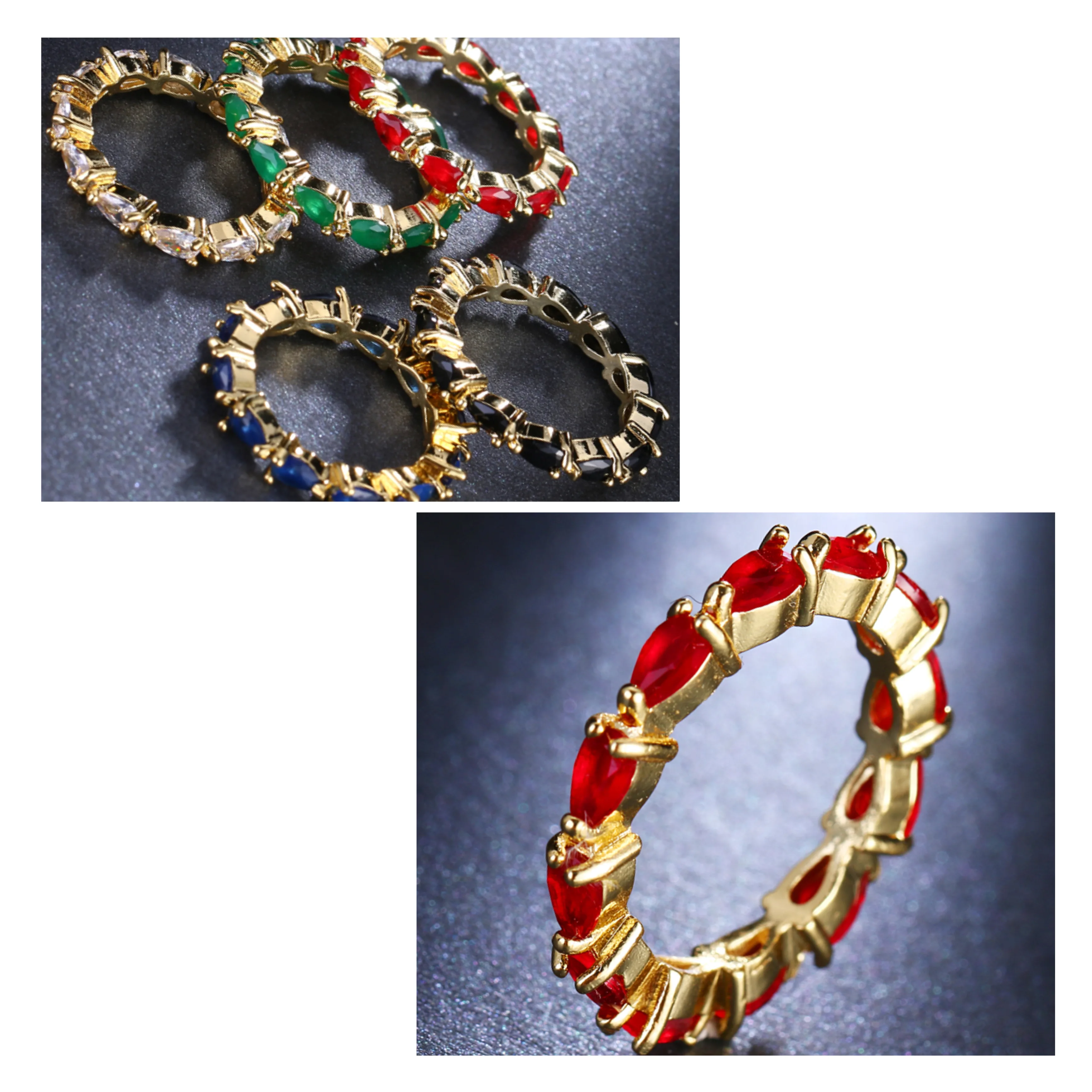 

AMC Vintage Shiny Crystal Multi Colors Simple Big Water Drop Zircon Ring Hip Hop Punk Retro Personality Jewelry Ring for Women