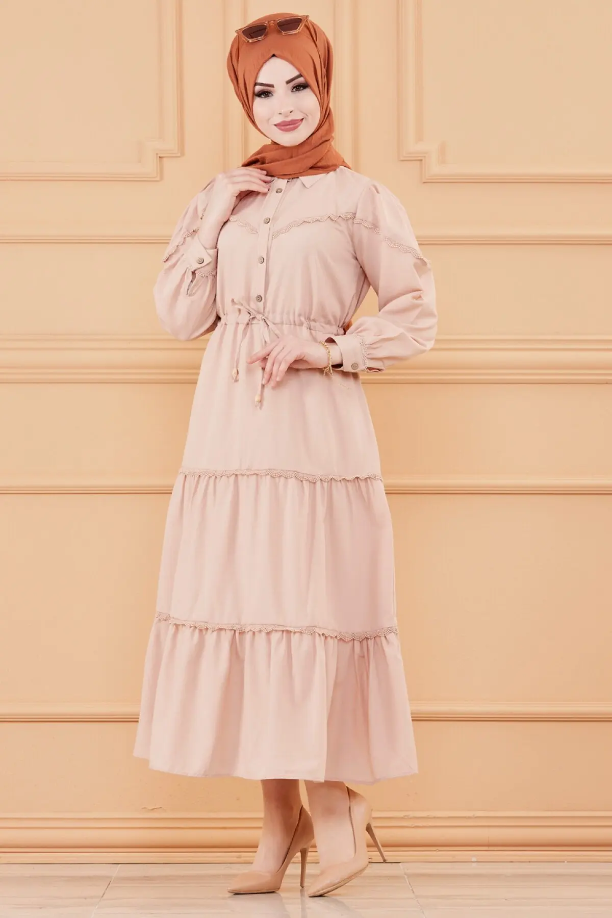 TUGBA Muslim Dress Long sleeve Lace Detail muslim dress code 2021 turkish gown hijab summer abaya femme abayas for women