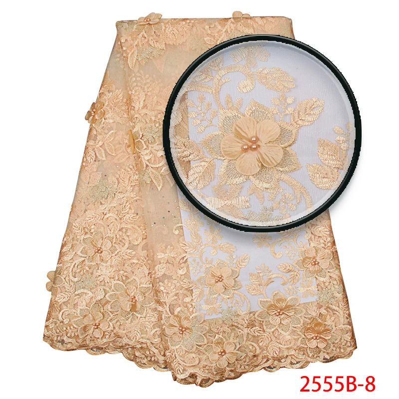 Кружевная ткань в нигерийском стиле Кружевной Тюль небесно голубого цвета с