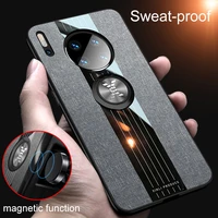 ultra thin magnetic holder cloth phone case for huawei mate 30 20 10 lite pro y7 y9 honor luxury stitching fabric silicone cover
