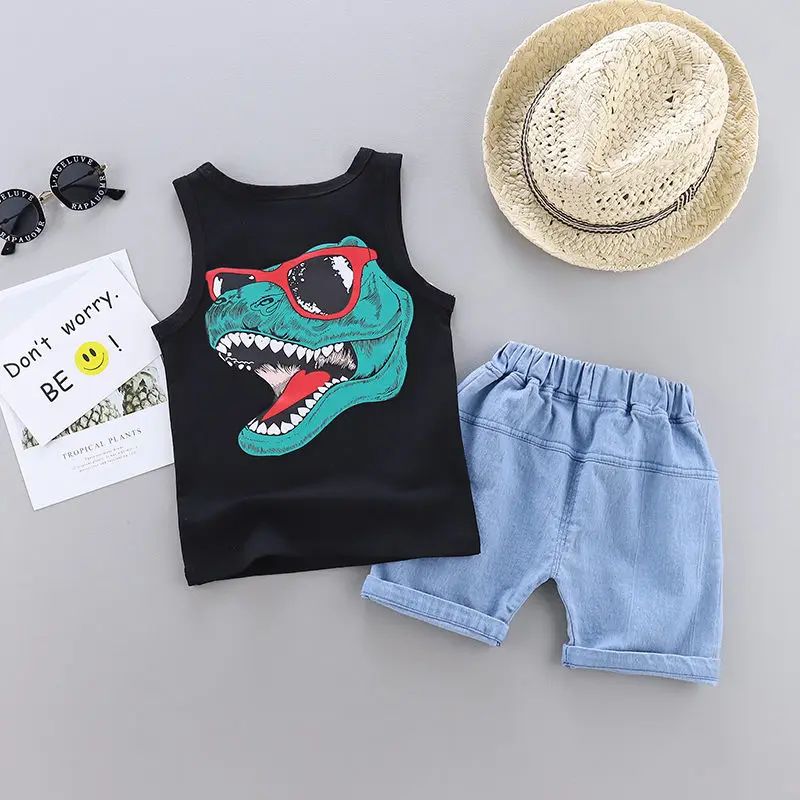 2 шт./компл. детский хлопковый спортивный костюм с мультяшным динозавром - купить