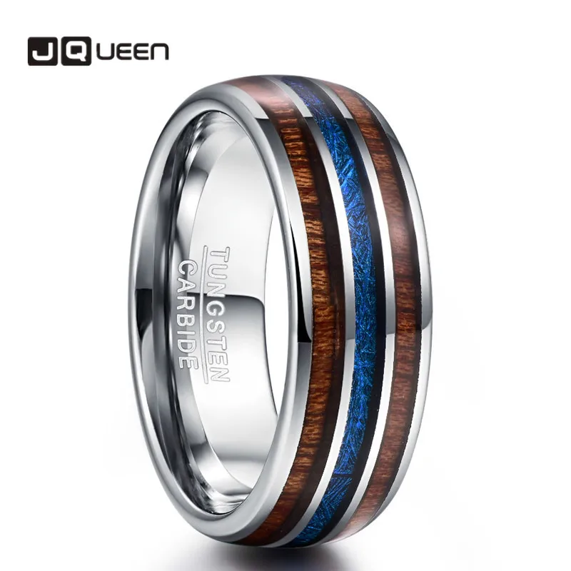 

Мужское кольцо из древесины Гавайского КоА 8 мм, обручальное кольцо, синяя имитация вермикулета 100%, кольцо из карбида вольфрама, ювелирные и...