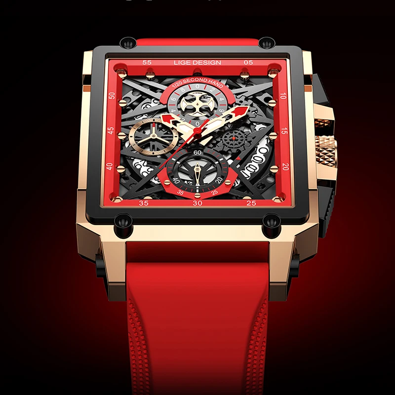 

LIGE Watches Mens Waterproof Brand Luxury Silicone Square Sports Quartz WristWatch Clock Male Relogio Masculino Montre Homme+Box