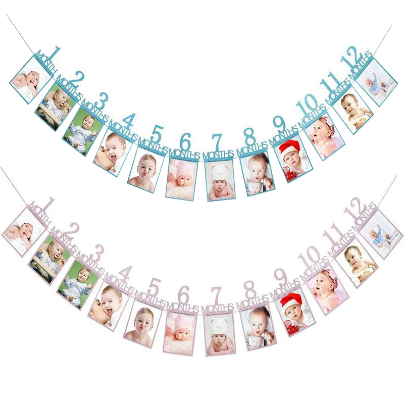 JQSYRISE 1 комплект 12 месяцев фото плакат Baby Shower дети год флажки гирлянда мальчик