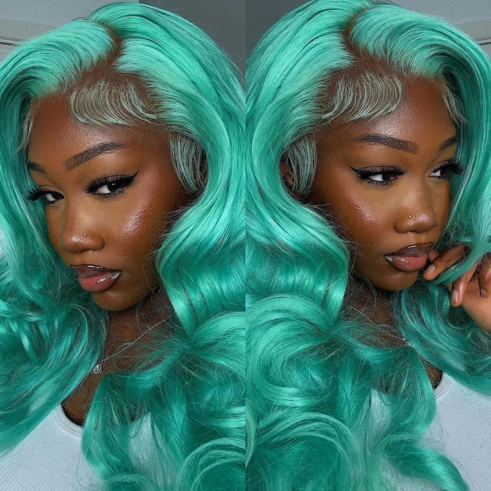 

Cyan Synthetic Hair Pre Plucked Hairline Lace Front Wigs Cosplay Opera Halloween Party Wig with Transparent Lace