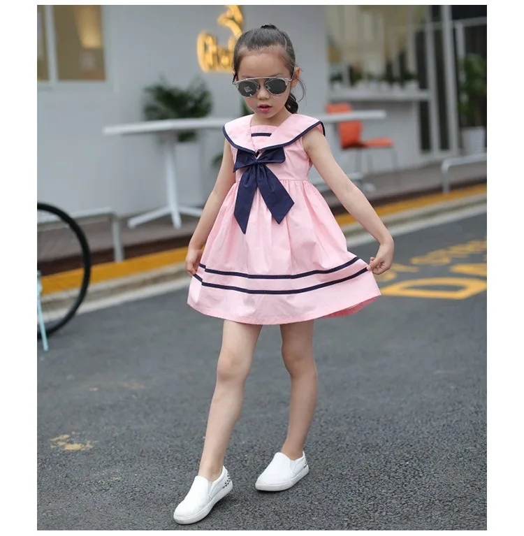 Повседневные платья для девочек новое темно-синее платье с рисунком летняя