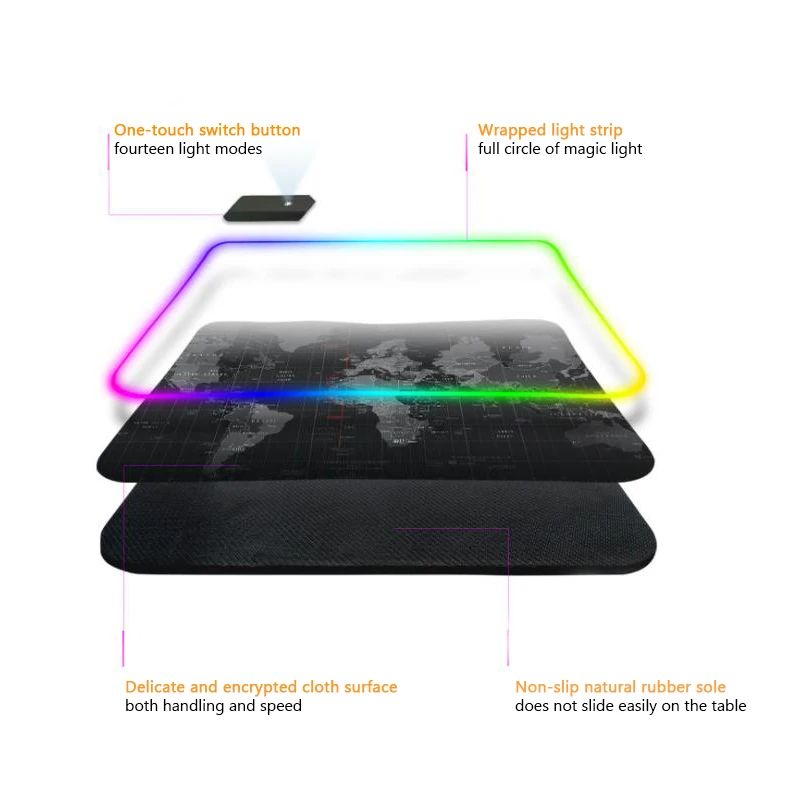 Игровой коврик для мыши Microdata RGB светодиодный большой водонепроницаемый