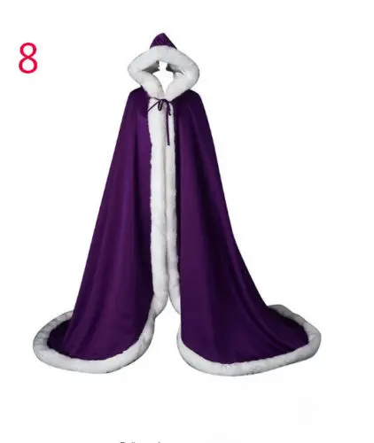 No.8 Purple Викторианский свадебный плащ атласный свадебный плащ с капюшоном с отделкой из искусственного меха Рождественский плащ ручной работы средневековый плащ - Цвет: No.8 Purple