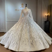 marnham luxury wedding dress woman bridal gown full sequins diamonds long sleeves chapel train plus size custom vestido de novia