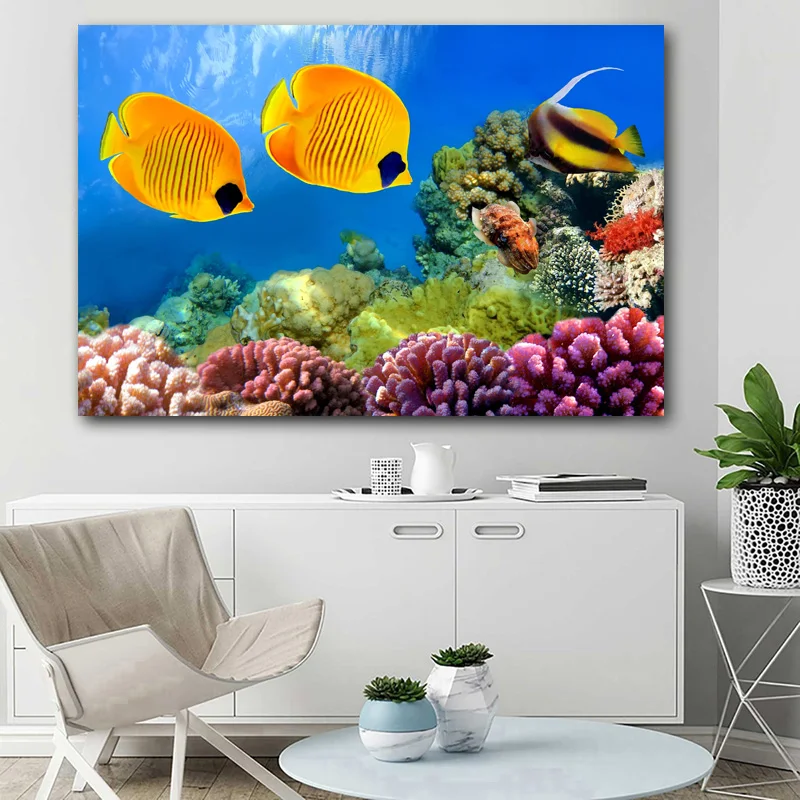 Подводная картина с изображением морской рыбы кораллового рифа настенные