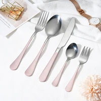 5pcs stainless steel cutlery set tableware pink silver spoon set forks knives spoons kitchen dinnerware set mirror dropshipping