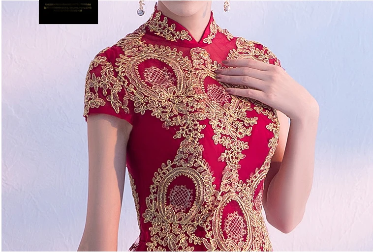 

Burgundy Bride Party Dress Chinese Style Women Elegant Slim Cheongsam Floor-Length Wedding Qipao Long Gown Vestido XS-XXXL