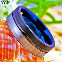 mens tungsten ring wedding band 8mm width bluerose goldsilver tones groove comfort fit design drop shipping
