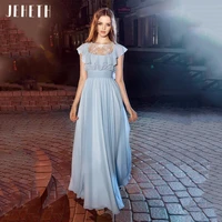 jeheth sky blue illusion lace o neck chiffon boho evening dresses 2022 elegant ruffles sleeves formal party gowns floor length