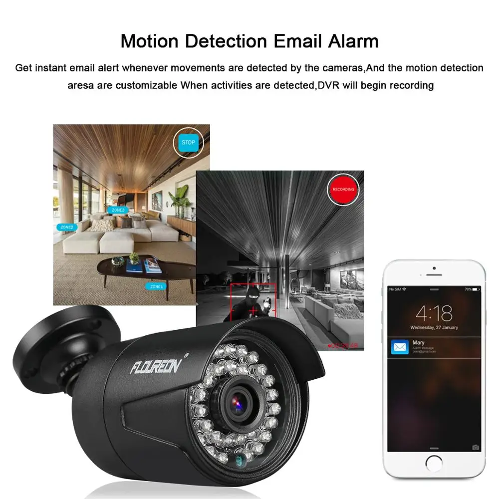 FLOUREON 8CH 1080P DVR CCTV система 4 шт 2.0MP камеры видеонаблюдения комплект обнаружения