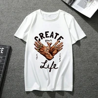 fashion t shirt men and women white soft short sleeved breathable top creative gesture printing harajuku casual all match shirt