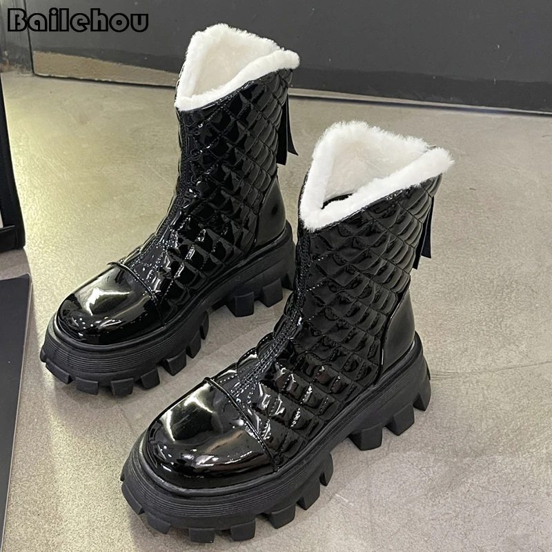 

Ladies Short Ankle Martin Boots Winter Furry Shoes For Women 2021 Round Toe Female Rubber Platform Shoes Fur Modern Boots