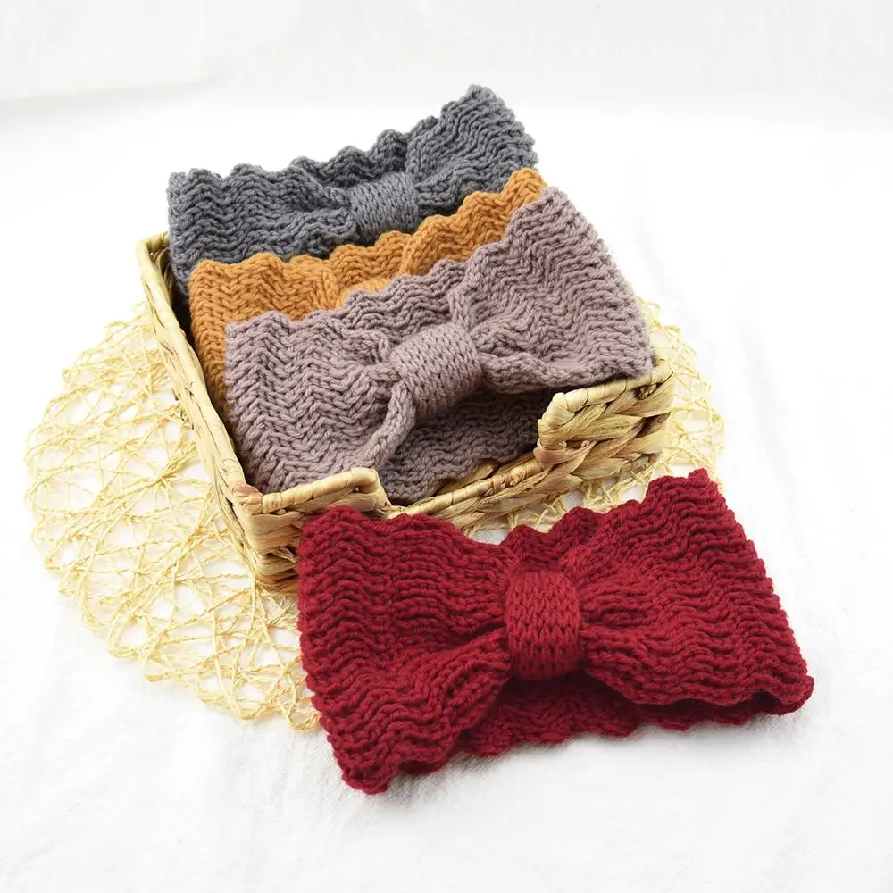 

Retro Women Elastic Solid Color Wide Headband Cross Turban Knitted Headwrap Bowknot Hair Bands