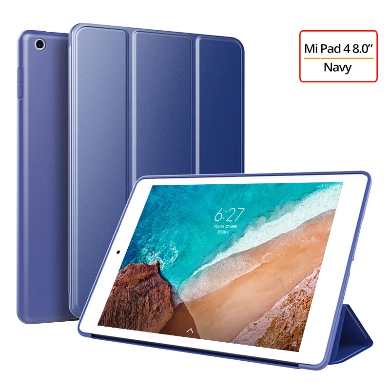 Чехол для Xiaomi mi Pad 4 Ультра тонкая откидная подставка силиконовая Мягкая задняя крышка для Xiaomi mi Pad 4 8,0 Tablet Funda mi Pad 4 Smart Case - Цвет: Navy