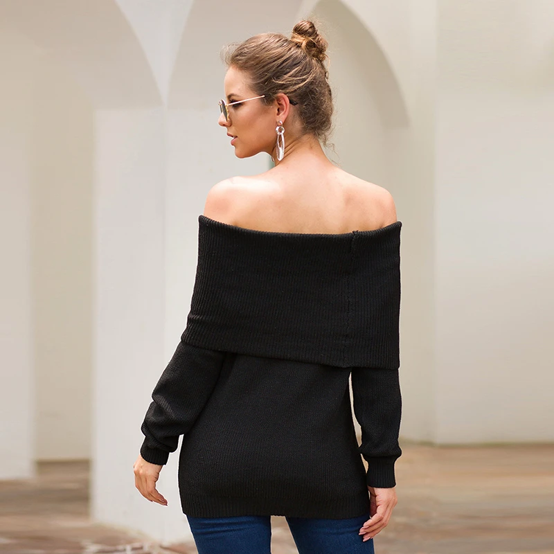 VGH Сексуальные вечерние свитера для женщин Slash шеи фонари рукава вязаные пуловеры