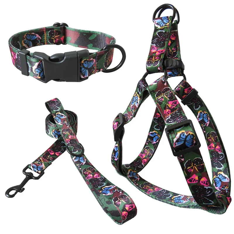 

Adjustable Dog Harness Leash Collar Set Printed Puppy Vest Pet Walking Training Leash Lead For Small Medium Chihuahua Supplies