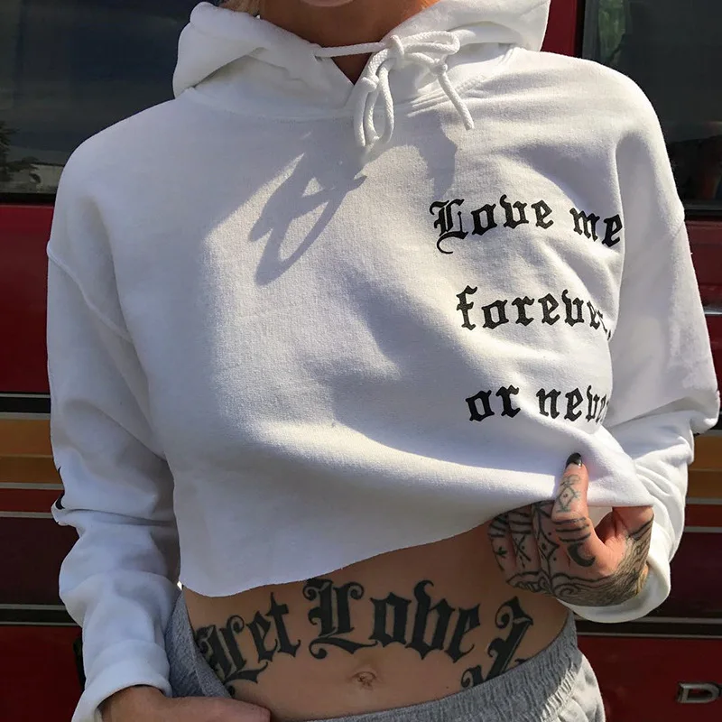 

Autumn and Winter New Long-sleeved Sweatshirts Female Rose Printing Letters Loose Umbilical Hooded Women