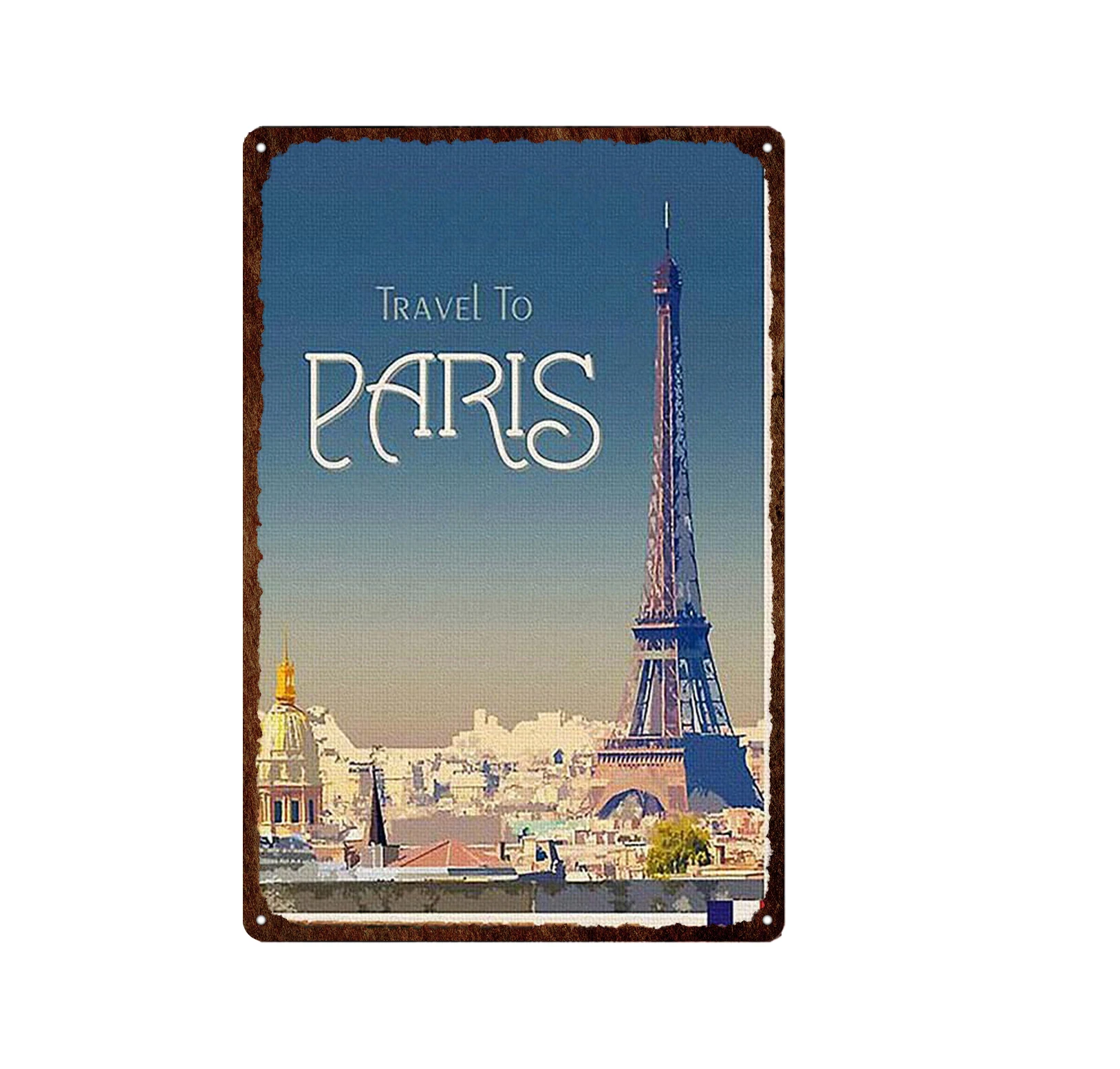 

City Landmark Metal Poster Travel Paris New York Roma Cartoon Landscape Plate Tin Sign Plaque Poster For Bar Pub Club Home Decor