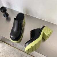 cross border new baotou half drag womens shoes for fall 2021 new avocado net infrared wear thick heel smoke tube single boots