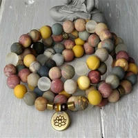 6mm matte jasper bracelet 108 beads lotus pendant spirituality lucky reiki handmade energy mala
