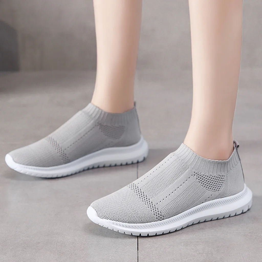 Женские трикотажные кроссовки с нескользящей сеткой повседневные однотонные