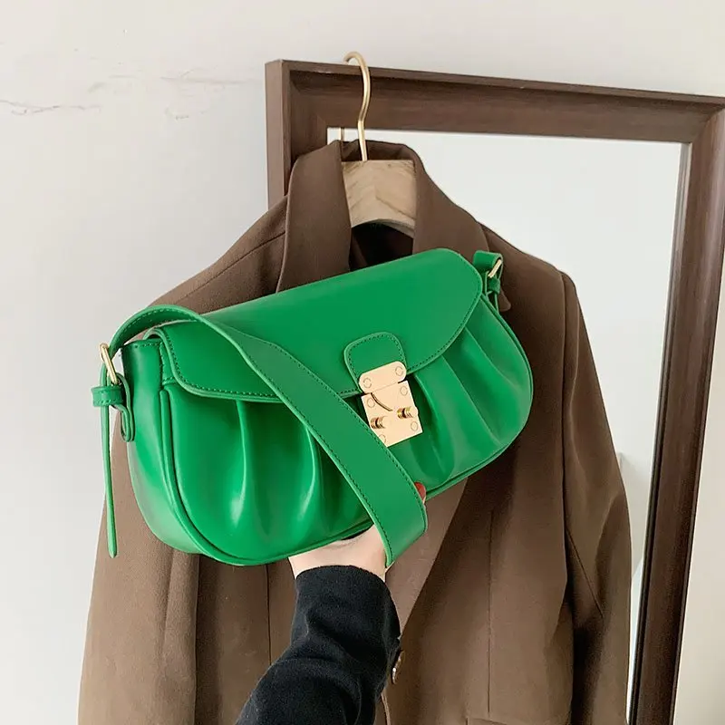 

Armpit Handbags Women Clouds Messenger Bag for Girls Sac Brand Vintage Soft Leather Shoulder Bag Female Crossbody Bags Green New