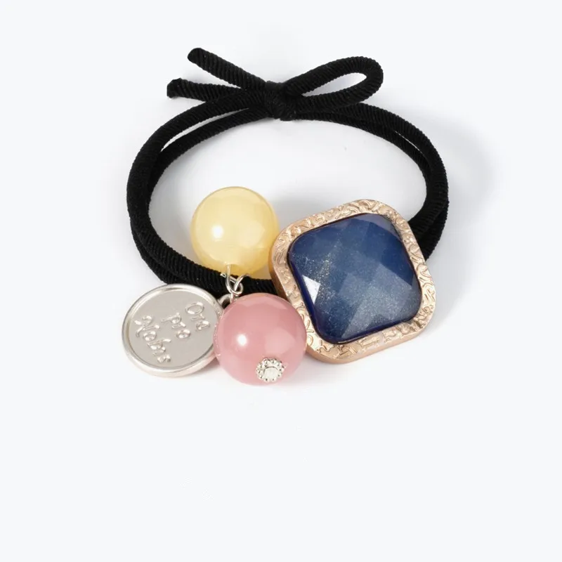 

New square amber women Hair Ropes golden round beads Elastic Rubber Band for Girl Fashion Hair Accessories Hair Ties Wholesale