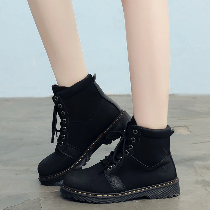 FUJIN/брендовые женские ботильоны с плюшевым мехом Женская обувь на шнуровке из