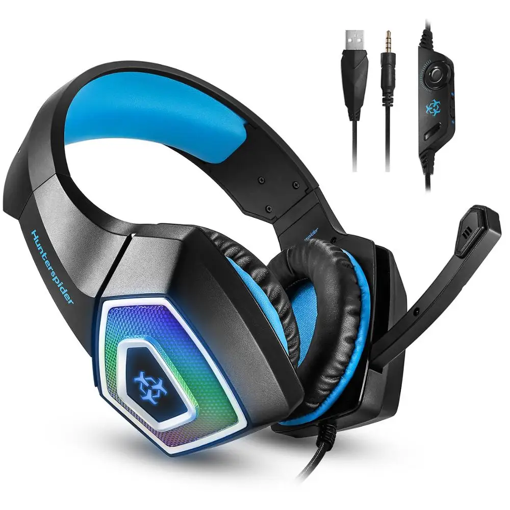 

Игровая гарнитура с микрофоном, проводная гарнитура со светодиодной подсветкой и объемным звуком, подходит для геймеров, ноутбуков playstation 4