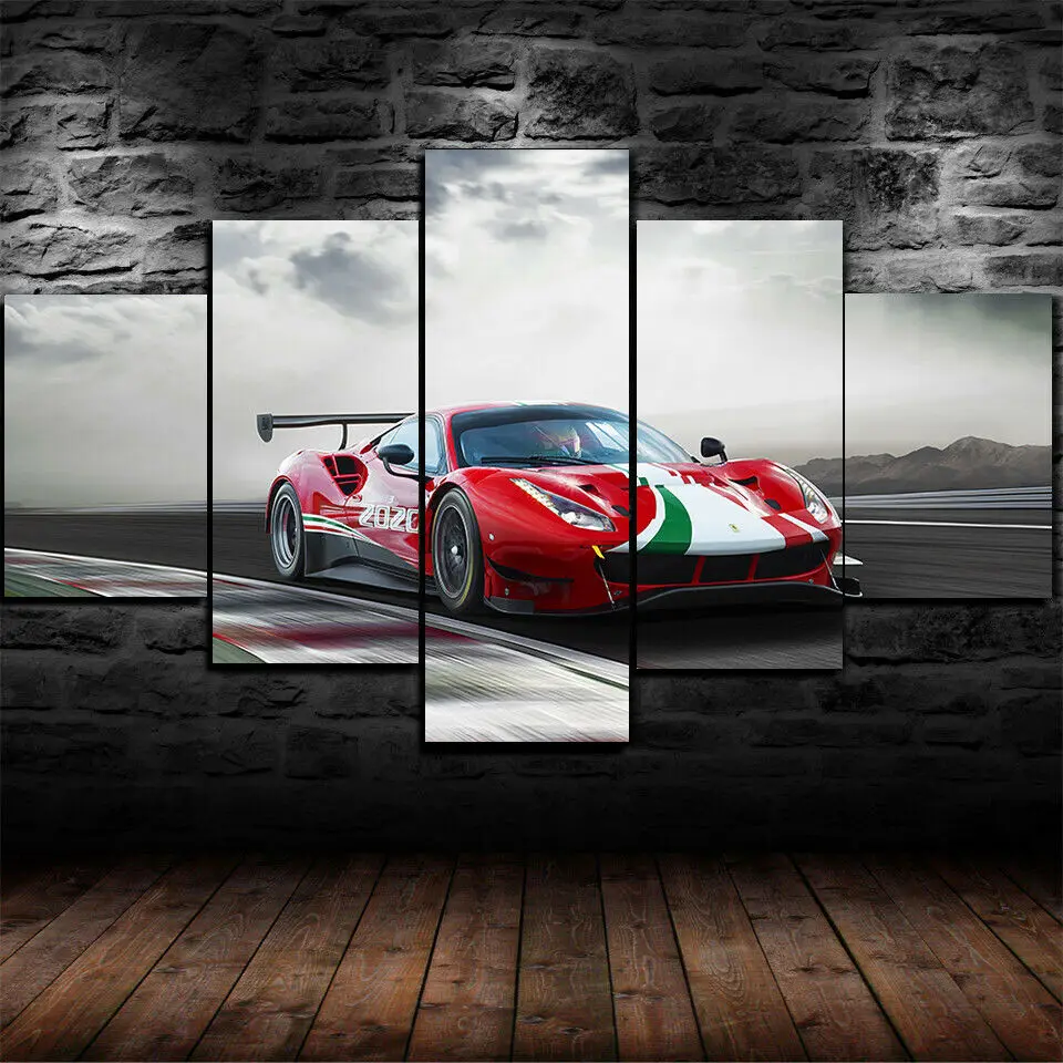 

No Framed Canvas 5Pcs Ferrari 488 Gt3 EVO Sports Car Wall Art Posters Pictures Home Decor Accessories Living Room Paintings