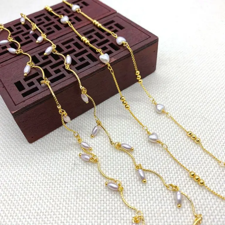 

Handmade Metal Jewelry Chain Golden Color Chain with Plastic Pearl Beads 2 Types DIY for Making Necklace Bracelets 1 Metel